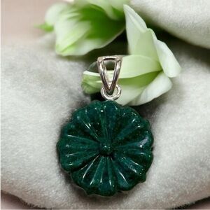 Malachite Carved Flower Sterling Silver Pendant 925